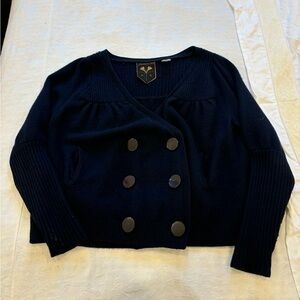 Jamison 100% Cashmere Double Breasted Sweater Navy Blue Size Large